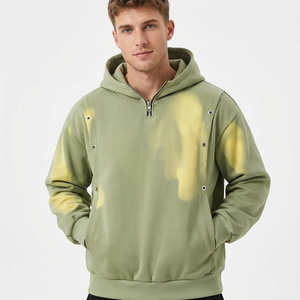 Men's Olive Green <b>Spray</b> Printed Pullover Hoodie Oversized Fit Regular Sleeve Casual Sweatshirt Breathable French Terry Winter - Product Image 3