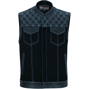Custom Men's Genuine Leather Motorcycle Club Vest <b>Quilted</b> Biker Riding <b>Waistcoat</b> Premium Cowhide Leather Zip Vest - Product Image 1