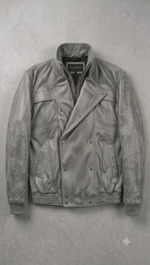 Chaqueta de hombre premium de cuero gris estilo baggy con cierre de cremallera, estilo oversize, para uso urbano. - Product Image 5