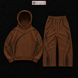 Ensemble survêtement marron pour homme, sweat à capuche oversize et pantalon de jogging, deux pièces, design à empiècements contrastés, style streetwear décontracté, ensemble sportswear - Product Image 5