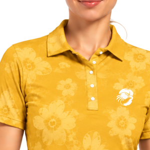 Polo de Golf Amarillo Dorado para Mujer, Manga Corta, Estampado Floral, Deportivo, Personalizado, al por Mayor, Transpirable - Product Image 5