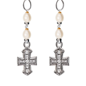 18K Gold Plated Titanium Pearl Cross Pendant Earrings-Religious Classic Trendy Jewelry - Product Image 2