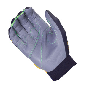 Top Quality Navy Green Yellow Padded Leather Baseball Batting Gloves <b>Hook</b> And Loop Closure With OEM Service - Product Image 4