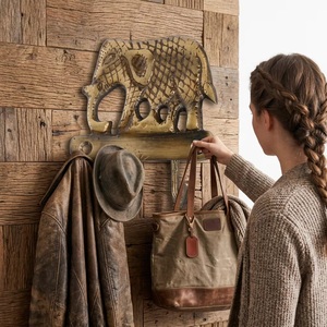 Crochet mural éléphant vintage en fonte, décoration rustique, 2 crochets, fait main, durable, écologique, réglable, à fixer au mur pour vêtements - Product Image 3