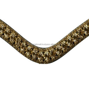 Chaîne personnalisée à 3 rangs de strass en cristaux dorés Diamante en forme de vague Bande de front de cheval en cuir dans toutes les tailles et couleurs personnalisées - Product Image 3