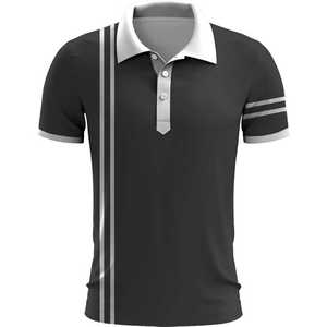 Camisa Elegante para Hombre con Estampado Personalizado de Rayas Blancas y Negras |   Camiseta de Moda de Manga Corta con Botones, Antiarrugas, para Golf y Uso Casual - Product Image 4