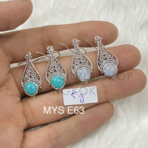 Listos para enviar: Pendientes colgantes de plata de ley 925 con cabujón de turquesa en stock, MOQ bajo - Product Image 1
