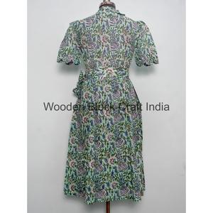 Robe Midi Formelle Élégante en Coton Tricoté 100% Naturel pour Femme, Col en V, Manches Courtes, Imprimé Floral, Coupe Trapèze, Ceinture à la Taille, Respirante, Vente en Gros - Product Image 6