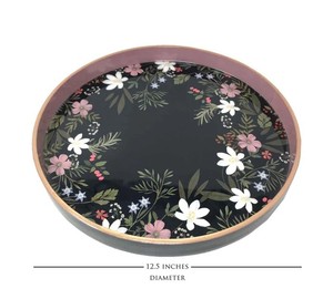 Black Floral Bohemian Wood Handicraft Serving Tray <b>Set</b> Wooden Frame Elegant Decorative Multi-functional Tea <b>Breakfast</b> Tray - Product Image 3