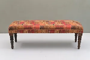 Vintage Style Kilim <b>Bench</b> Pouffe Handmade Turkish Patchwork Ottoman Handwoven Jute Rug Upholstered <b>Wooden</b> Entryway <b>Bench</b> Seat - Product Image 2