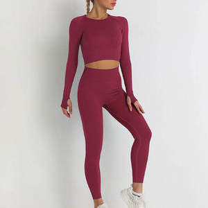 Conjunto de Yoga de Alta Calidad para Mujer, 2 Piezas, Antibacteriano, Spandex/Nailon, Ropa Deportiva Transpirable, Cierre Elástico en la Cintura, Diseño Liso - Product Image 1