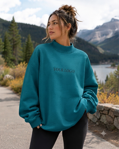 OEM Women's Oversized Mockneck Sweatshirt 100% Cotton Fleece Blank Custom Logo Private Label Apparel - Product Image 1