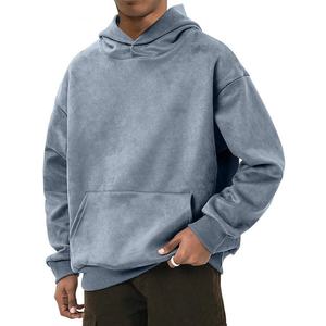 Sweat à capuche homme en coton épais 100% délavé style rétro, coupe oversize confortable avec logo appliqué sur le devant - Product Image 4