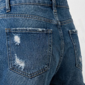 Shorts de mezclilla de cintura alta con borde deshilachado de primera calidad para mujer, diseño urbano, pierna corta, color personalizado, para atuendos casuales de verano - Product Image 5