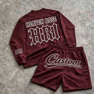 Custom OEM Mesh Long Sleeve Jersey & Shorts Set Oversized Streetwear <b>Athletic</b> Tracksuit Back Graphic Print Wholesale - Product Image 4