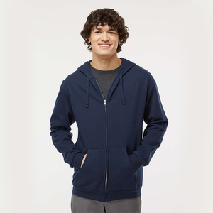 Sweat-shirt à capuche zippé en molleton bleu marine pour homme, coupe classique, couleur unie, avec poche avant, vêtement décontracté - Product Image 1
