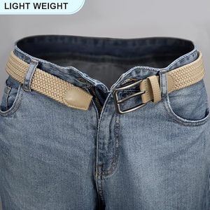 <b>Braided</b> Casual Belt Solid Color Stretch Design Men's Fashion <b>Accessory</b> Silver Square Buckle Cow Hide Durable Style - Product Image 3