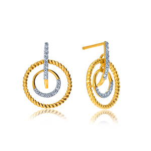 ต่างหูแบบห้อยทรงวงกลมประดับเพชรทองคำ 14K ดีไซน์เกลียวเชือกทรงเรขาคณิต เพชรเพาะเลี้ยง เครื่องประดับชั้นดีสำหรับผู้หญิง - Product Image 2