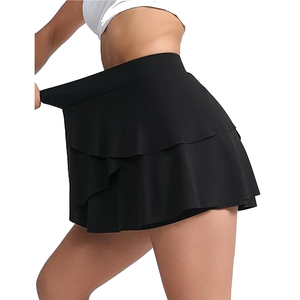 Women's Black A-Line Ruffle Tennis <b>Skirt</b> <b>Elastic</b> <b>Waist</b> Chiffon Mini Sporty Summer <b>Skirt</b> Breathable Design Solid Color - Product Image 4