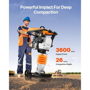 Compattatore a impulsi Jumping Jack da 6,5 HP, 196 cc, alimentato a carburante, con forza d'impatto di 3600 libbre e profondità massima di compattazione di 26 pollici - Product Image 2