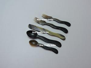 Ensemble de 5 ustensiles de service à salade écologiques en corne, style américain, multifonctionnels, compatibles lave-vaisselle, micro-ondes et four - Product Image 3