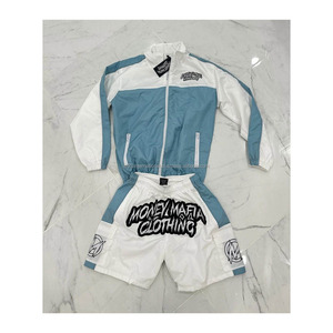 Conjunto Deportivo Corto de Nylon Cortavientos, Transpirable, Ligero, Resistente al Viento, Estampado, Tallas Grandes para Hombre - Product Image 4