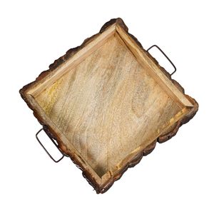 Plateau de service en bois de haute qualité avec poignées métalliques, carré, en bois naturel, décoratif, pour la restauration, plateau portable disponible - Product Image 4