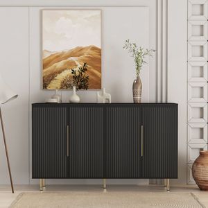 Aparador Moderno Negro con Ranuras Laterales y Estantes Ajustables, Mueble Grande para Sala de Estar, Conso-Credenza - Product Image 1