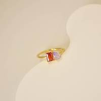Bague personnalisée à deux pierres, émeraude et pierre de naissance taille poire, en acier inoxydable 316L plaqué PVD, cadeau pour elle