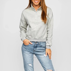 Sweat-shirt gris chiné à col montant et fermeture éclair sur le devant, coupe oversize, en molleton, style streetwear décontracté - Product Image 3