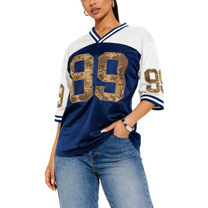 Camiseta Oversize de Fútbol Americano para Mujer, Estilo Urbano con Bloques de Color y Malla, Diseño Gráfico de Número Camuflado, Camiseta Deportiva Holgada de Malla con Estampado Camuflaje USA - Product Image 1