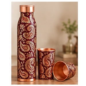 Juego de Botellas de Agua de Cobre con Diseño Rústico y Paisley Oriental, Termo Portátil de Viaje con Tapa - Product Image 1