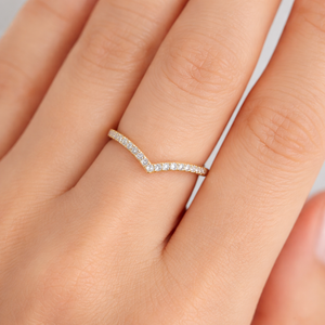 DEF Color VS VVS Clarity Round Lab Diamond <b>Ring</b> 9K 10K Solid Gold Minimalist Chevron Moissanite Diamond <b>Stacking</b> Engagement <b>Ring</b> - Product Image 5