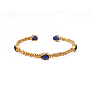 Brazalete Abierto de Aleación Chapado en Oro con Engaste de Iolita Azul, Joyería Clásica Unisex - Product Image 1