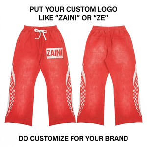 Pantalon évasé en molleton de coton premium 320 GSM, rouge, coupe oversize, pour homme, hiver, respirant, séchage rapide, décontracté, coupe droite, imprimé, logo personnalisé - Product Image 1