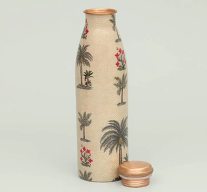 Bouteille d'eau en cuivre imprimée marbre avec couvercle anti-fuite, gourde réutilisable pour l'école, le bureau, la salle de sport et les activités de plein air - Product Image 1