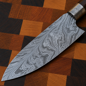 Couteau de chef artisanal en acier Damas avec manche en bois, couteau de cuisine professionnel de style japonais, couteau de cuisson à lame pleine - Product Image 3