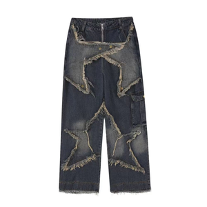 Pantalon en jean vintage délavé pour homme, style crayon, effet moustaches, tendance - Product Image 1