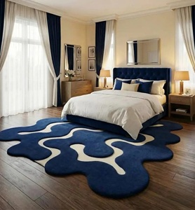 Tapis abstrait moderne tufté à la main, forme irrégulière personnalisée, tapis de luxe bleu, tapis de sol design pour salon, chambre à coucher, décoration intérieure - Product Image 3