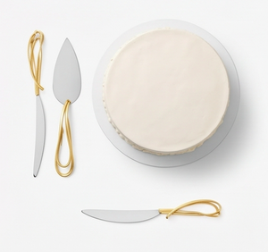 Stainless Steel Cake Server Set With Gold Handle 2 Pieces Irregular Shape Design Modern Flatware For Parties Serving And Wedding - Product Image 4