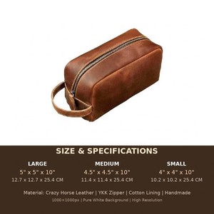GLOBAL LEATHER Grande trousse de toilette de voyage portable en cuir souple avec fermeture éclair et poignée, étui de rangement rectangulaire - Product Image 5