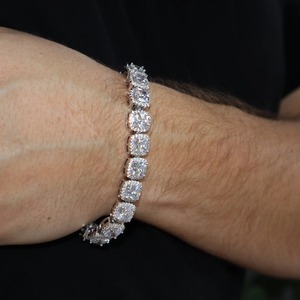 Luxury Round Cut Halo VVS Moissanite Tennis Bracelet <b>Silver</b> Iced Out Bracelet <b>for</b> Women <b>Men</b> Custom Jewelry - Product Image 5
