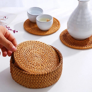 ชุดจานรองแก้วสานหวายธรรมชาติทำมือ ลายดอกไม้ TUYET DUNG เป็นมิตรกับสิ่งแวดล้อม ผลิตที่ดานัง เวียดนาม - Product Image 2