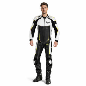 Traje de Motociclismo de Cuero Blanco y Negro Neón, Personalizado, de Una Pieza, para Carreras, Equipo de Protección para Pilotos Profesionales - Product Image 2