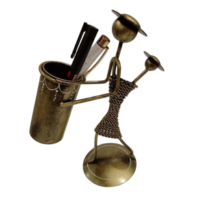 Angle Design <b>Iron</b> Metal Pen Pencil Holder with Antique Gold Finish <b>Lightweight</b> Contemporary for Home Office Desk top Decor - Product Image 1