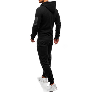 Conjunto Deportivo Negro para Hombre, Sudadera con Capucha y Cremallera de Manga Larga, Bolsillos Laterales, Ropa Casual Transpirable, Diseño Sólido, Invierno 2 en 1 - Product Image 2