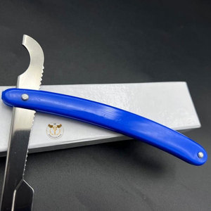 Navaja de Afeitar Profesional con Mango de Plástico Azul, Navaja de Afeitar de Acero Inoxidable para Barbería, Herramienta Plegable para Cortar el Cabello en Salón - Product Image 3