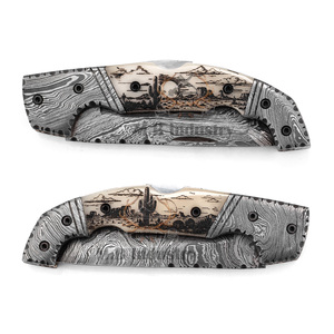 Cuchillo Plegable de Acero de Damasco de Grado Industrial OEM, Profesional, para Caza y Camping, 19 cm de Longitud Total, Grabado Láser - Product Image 4