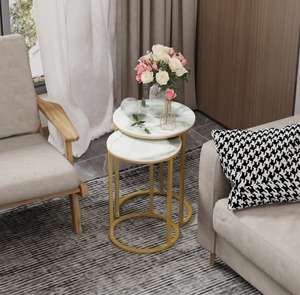 Juego de Mesas Nido de Alta Calidad con Marco de Metal Dorado y Tapa de Mármol, Mesa de Centro Moderna para Sala de Estar a Bajo Precio - Product Image 2