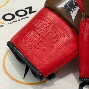 Gants de sparring personnalisés rouge/marron NO BOXING NO LIFE, en cuir de vache véritable, à lacets, pour le kickboxing, le Muay Thai, le MMA. - Product Image 6